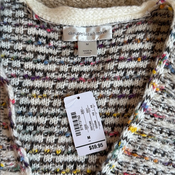 Christopher & Bands stripe cardigan open sweater size medium pink White black - Picture 5 of 6